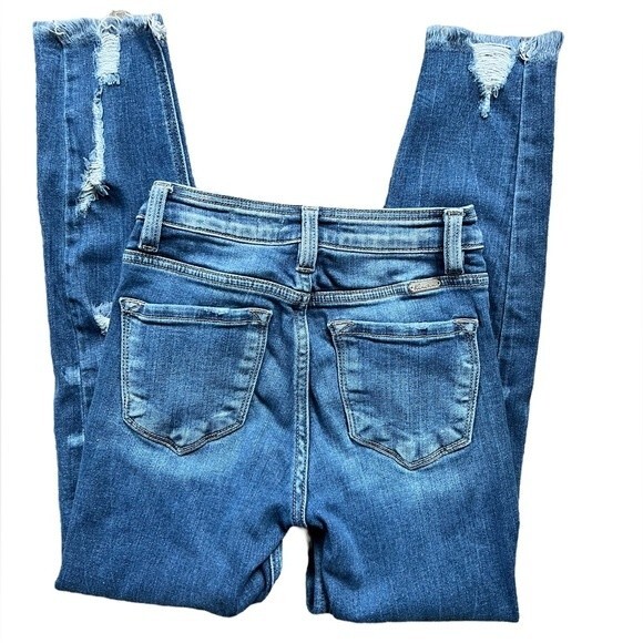 KanCan Mid Rise Ankle Skinny Button Fly Distressed Frayed Hem Blue Jeans size 24 - Picture 3 of 7